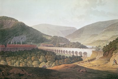 Veduta di un ponte di pietra attraverso la valle e il fiume a Risca nel Monmouthshire da Edward Pugh